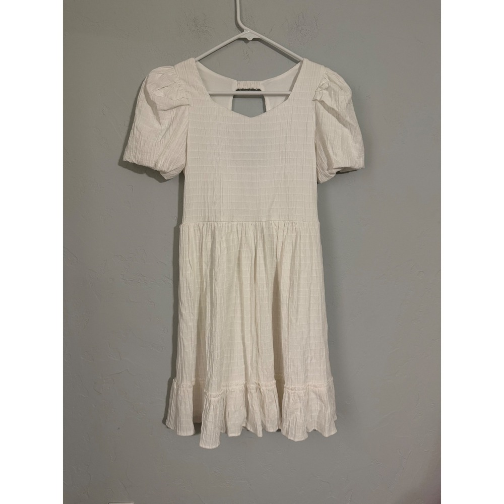 Speechless Kids Girls Off White Smocked Puff Sleeve Cutout Dress Size 16 NWT